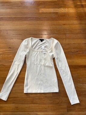 NWT J.Crew Cream Ribbed Long-Sleeve Square Neck Top - Small